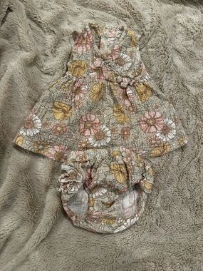 Floral Baby Dress & Diaper Cover in Pink, Yellow, Cream